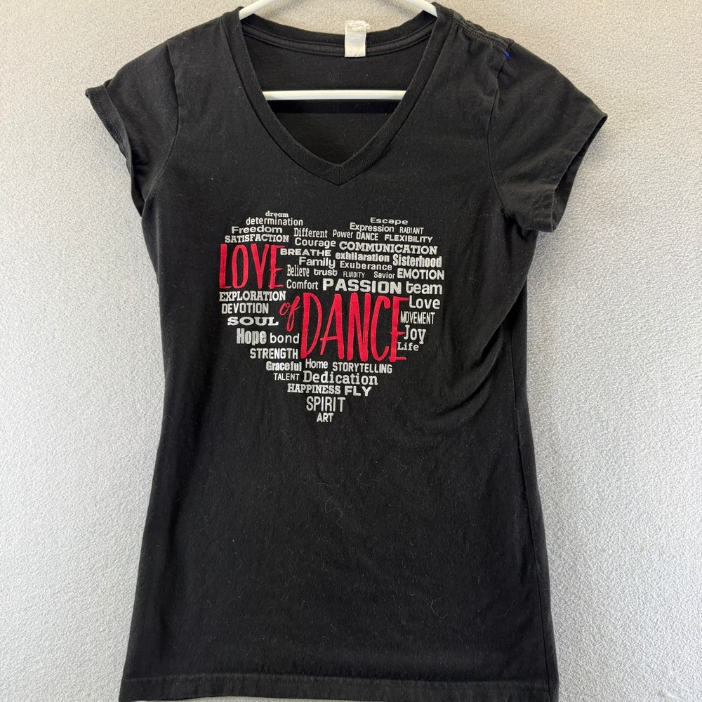 District Made Womens Love of Dance Heart Graphic‎ V-Neck T-Shirt Black Small